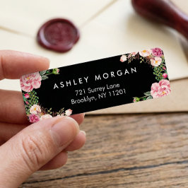 Snygg Blommigt Wrap Classy Black White Returadress Etikett