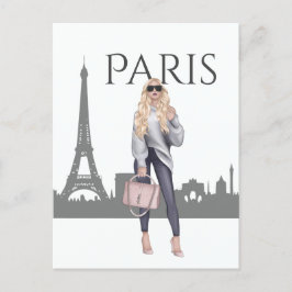Snygg Blond Girl i Paris med Eiffel Torn Vykort