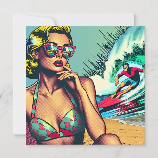 Snygg blond retro kvinna och surfargubbe (Framsida)
