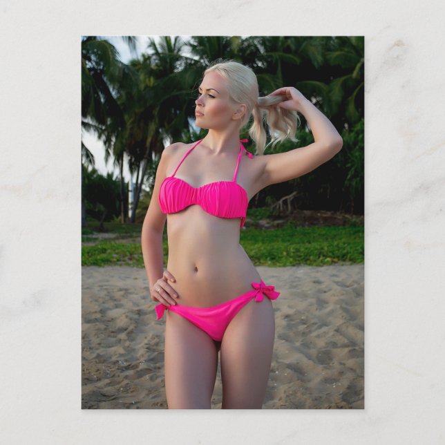 Snygg Blonde i Shock rosa Vykort (Framsida)