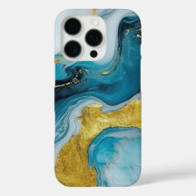 Snygg Blue Guld Swirl iPhone 16 Pro Fodral