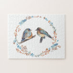 Snygg Bluebird-konst Pussel<br><div class="desc">Den ursprungliga teckningen för den här utskriften är en vattenfärg och en färgpenna av ett vackert östra blåfågelpar omgiven av en blommigt andedräkt. Artwork från Michigan artist Jennifer Steffen,  Jenns Emporium.</div>