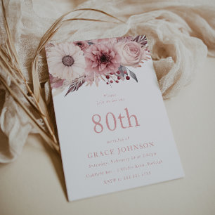 Snygg Boho-Blommigt 80:e Födelsedagsfesten Inbjudningar