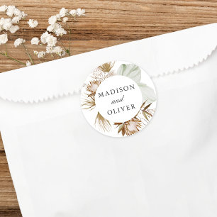 Snygg Boho Botanical WedFavor Runt Klistermärke