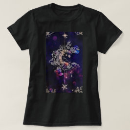 Snygg Boho Måne Stars Blue Lila Women's T Shirt