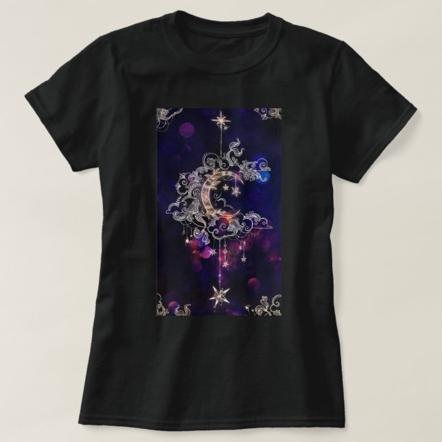 Snygg Boho Måne Stars Blue Lila Women's T Shirt (Design framsida)