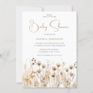 Snygg Boho Watercolor Wildblomme Baby Shower Inbjudningar