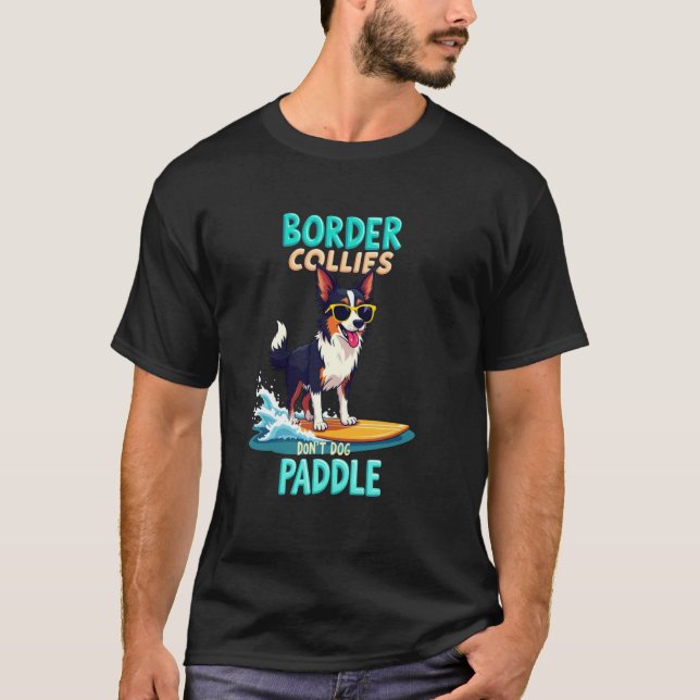 Snygg Border Collie Surfande Hund T Shirt (Framsida)