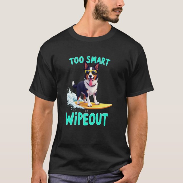 Snygg Border Collie Surfande Hund T Shirt (Framsida)