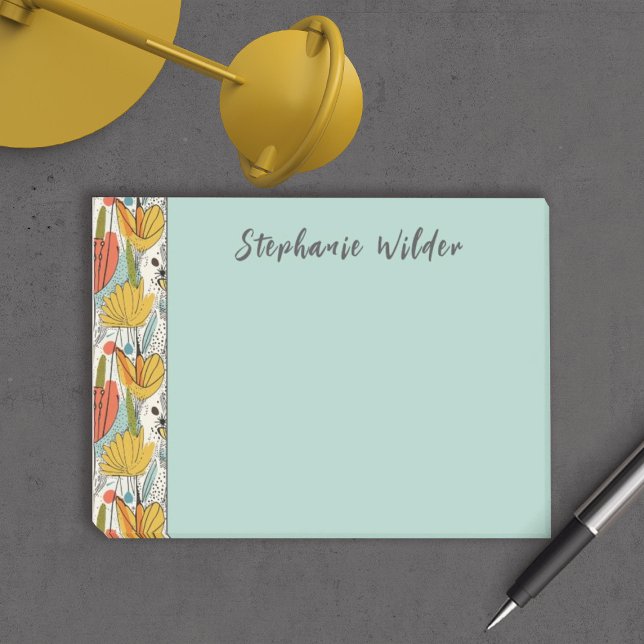 Snygg botanisk Mönster Namn Post-it Block (Pretty Post-it Notes)