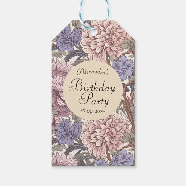 Snygg botanisk Rosa Lila Söt Birthday Presentetikett (Framsidan)