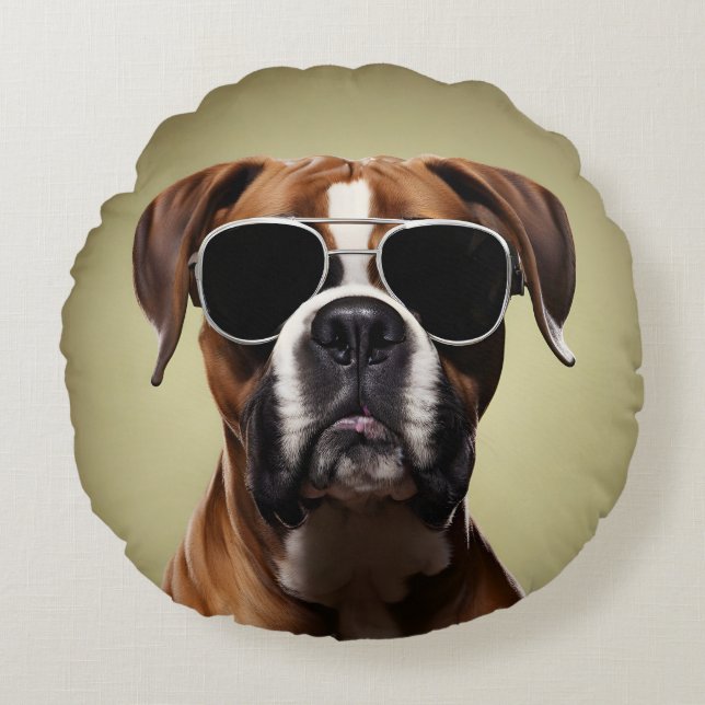 Snygg boxerhund rund kudde (Framsidan)