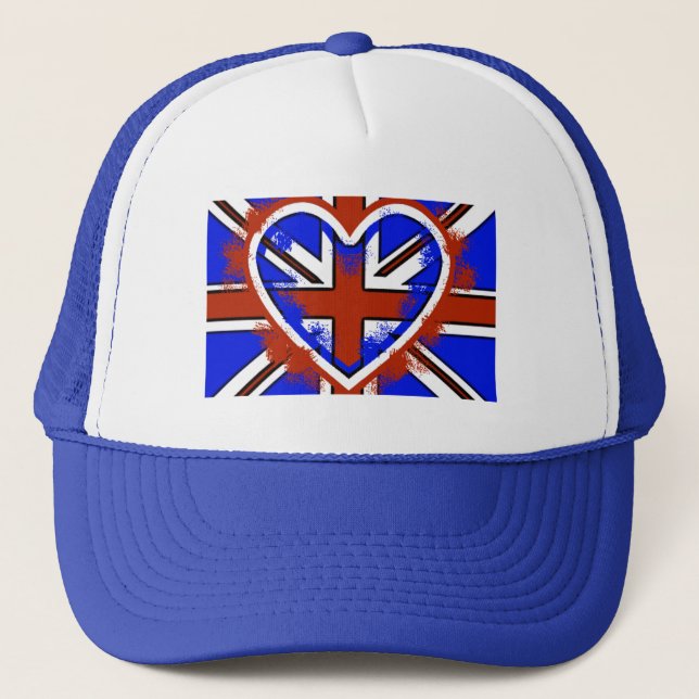 Snygg brittisk flagg hjärtdesign truckerkeps (Framsida)
