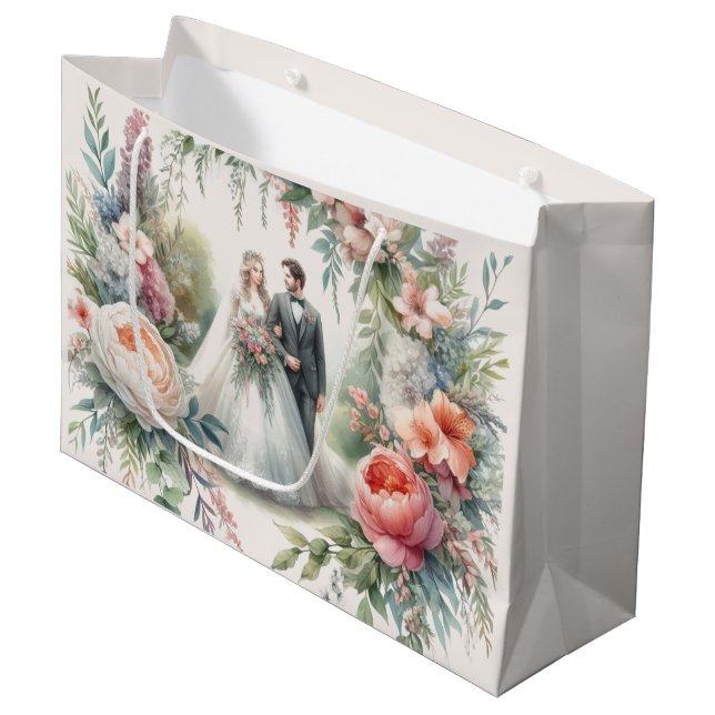 Snygg Bröllop-Blommigt med Bride Groom Gift Bag (Framsidan Vinklad)