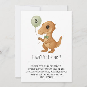 Snygg Brun Dino med Grön Flaska Födelsedag Inbjudningar