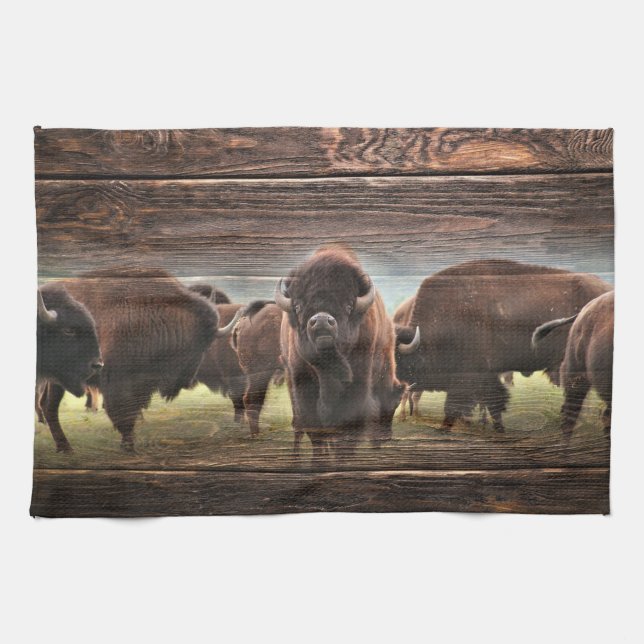 Snygg Buffalo Herd Kökshandduk (Horisontell)