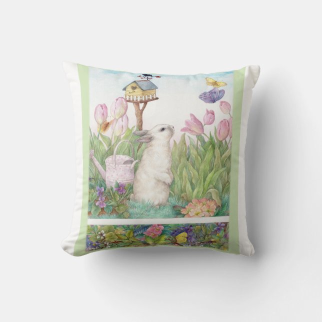 Snygg bunny med Tulip Butterfly Kudde (Framsida)