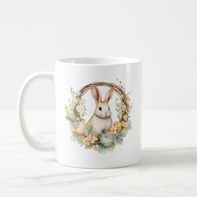 Snygg Bunny Rabbit med Vår blommor Kaffemugg (Vänster)