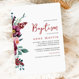 Snygg Burgundy Blommigt Flickans baptism Inbjudningar