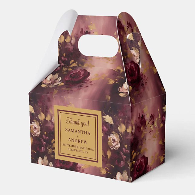 Snygg  burgundy-favoritruta för bröllopet i Guld Presentaskar (Beautiful Blush Burgundy Gold Wedding Favor Box)