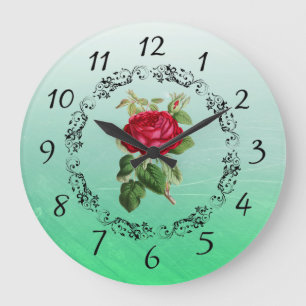 Snygg burgundy Ro Sage Grönt Round Clock Stor Klocka