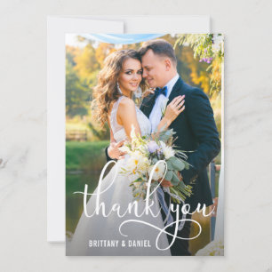Snygg Calligraphy Script Bröllop Photo Tack Kort