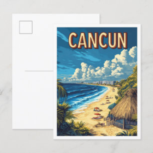 Snygg Cancun Beach Mexico Illustration Travel Vykort