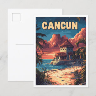Snygg Cancun Beach Mexico Illustration Travel Vykort