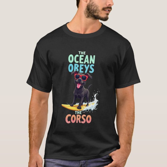 Snygg Cane Corso Surfande Hund T Shirt (Framsida)
