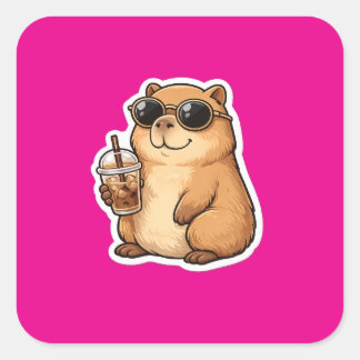 Snygg Capybara Kaffe-dekal | Söt Rolig Djur C Fyrkantigt Klistermärke