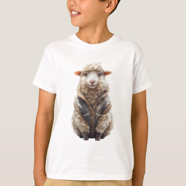 Snygg Cardigan Lamm Barn T Shirt (Framsida)