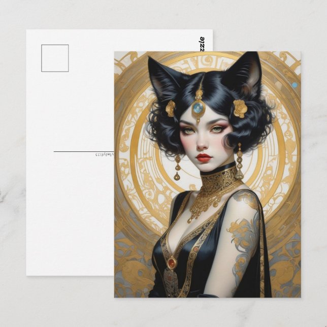 Snygg catgirl, Postcross Vykort (Fram/baksida)