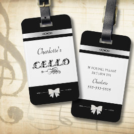 Snygg cellist Svart och vit cellofodral Etikett fö Bagagebricka