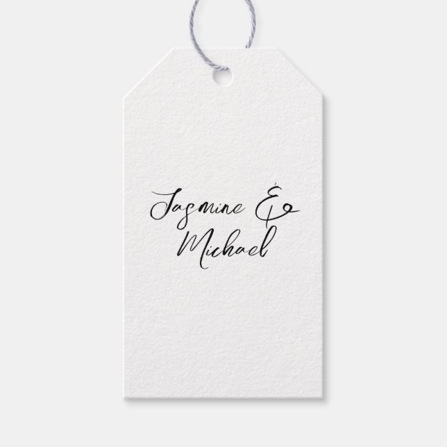 Snygg Chic Calligraphy Namn Bröllop Presentetikett (Framsidan)
