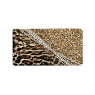 Snygg Chic Girly Leopard Animal Faux Päls Skriv ut Adressetikett