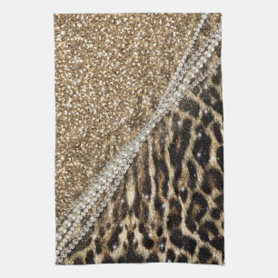 Snygg Chic Girly Leopard Animal Faux Päls Skriv ut Kökshandduk