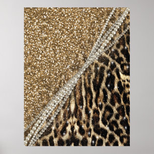 Snygg Chic Girly Leopard Animal Faux Päls Skriv ut Poster