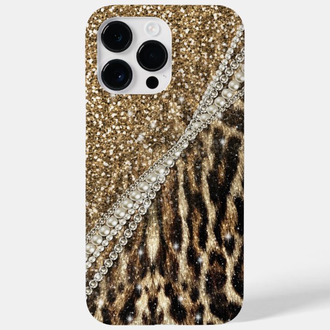 Snygg Chic Girly Leopard Skriv ut Guld Glitter (Baksida)