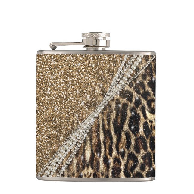 Snygg Chic Girly Leopard Skriv ut Guld Glitter Fickplunta (Framsidan)