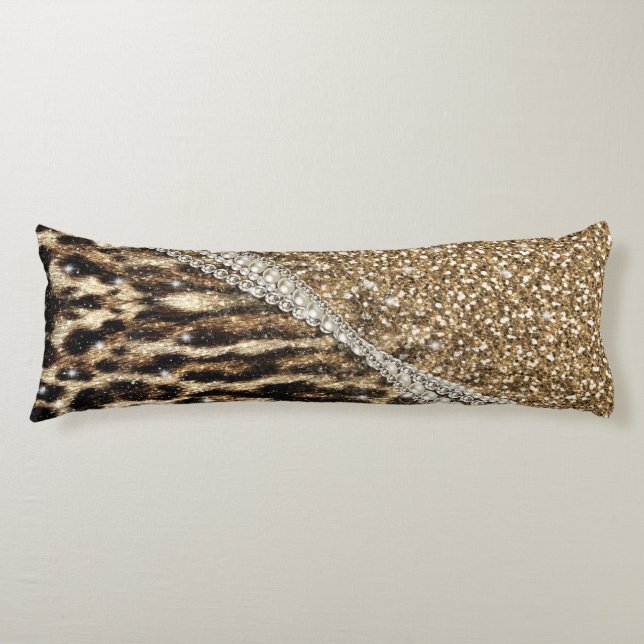 Snygg Chic Girly Leopard Skriv ut Guld Glitter Kroppskudde (Framsidan)