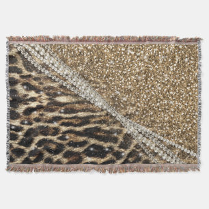 Snygg Chic Girly Leopard Skriv ut Guld Glitter Mysfilt
