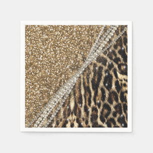 Snygg Chic Girly Leopard Skriv ut Guld Glitter Pappersservett