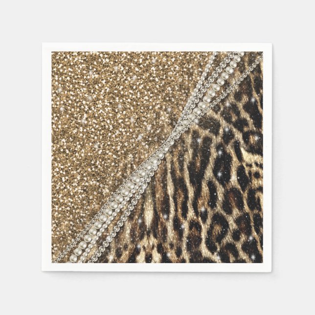 Snygg Chic Girly Leopard Skriv ut Guld Glitter Pappersservett (Framsidan)