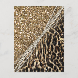 Snygg Chic Girly Leopard Skriv ut Guld Glitter Vykort