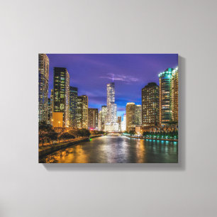 Snygg Chicago River vid Sunset, Illinois Canvastryck
