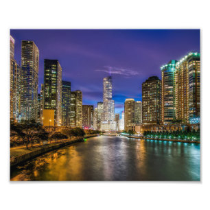 Snygg Chicago River vid Sunset, Illinois Fototryck