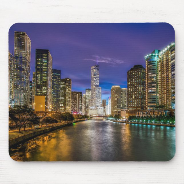 Snygg Chicago River vid Sunset, Illinois Musmatta (Framsidan)