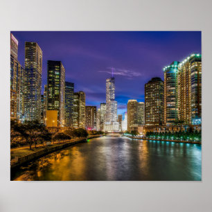 Snygg Chicago River vid Sunset, Illinois Poster