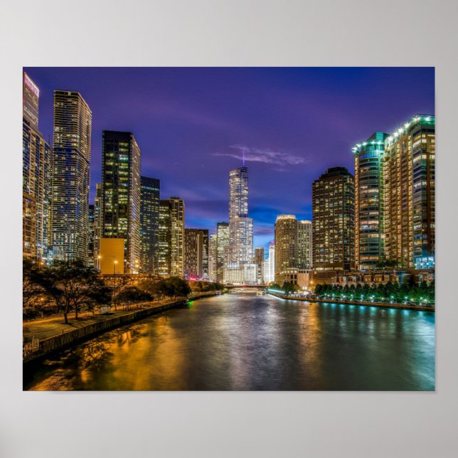 Snygg Chicago River vid Sunset, Illinois Poster (Framsidan)