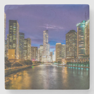 Snygg Chicago River vid Sunset, Illinois Stenunderlägg